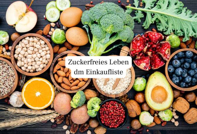 Meine dm Einkaufsliste für zuckerfreie Ernährung: Samen, Snacks, Getränke & Basics für den Alltag ohne versteckten Zucker.